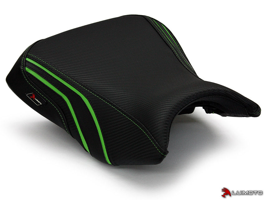 LuiMoto Team Kawasaki Seat Cover - 2012-2014 Kawasaki ER6n / ER6f (Ninja 650R) - CF Black/Lime Green