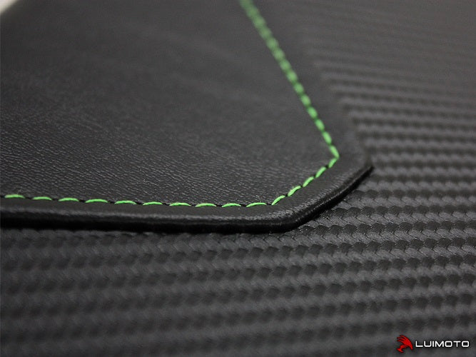 LuiMoto Team Kawasaki Seat Cover for 2013-2015 Kawasaki Ninja 300 - Black/CF Black/Lime Green/White