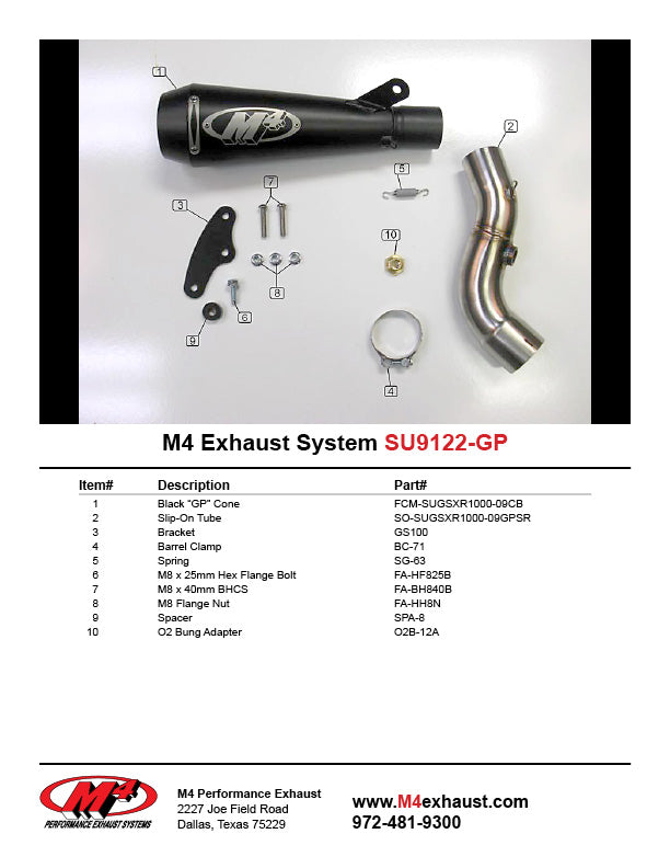 M4 GP Black Slip On Exhaust System '09-'11 Suzuki GSXR 1000