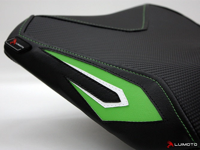 LuiMoto Team Kawasaki Seat Cover for 2013-2015 Kawasaki Ninja 300 - Black/CF Black/Lime Green/White
