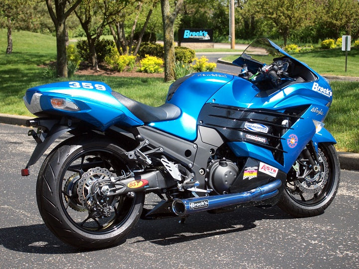 Brocks Performance TiWinder Blue 18" Muffler Street Full Titanium Exhaust System for 2006-2013 Kawasaki ZX14R