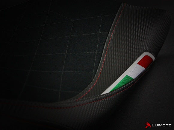 LuiMoto Diamond Edition Seat Cover for Ducati Monster 696/796/1100 - Suede/Cf Black/Red