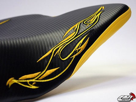 LuiMoto Flame Edition Seat Cover '09-'14 Yamaha YZF R1 - CF Black/Yellow - Motostarz USA