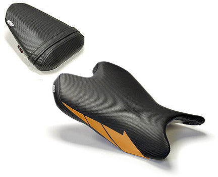 LuiMoto Sport Seat Covers '08-'16 Yamaha YZF R6 - CF Black/Deep Gold - Motostarz USA