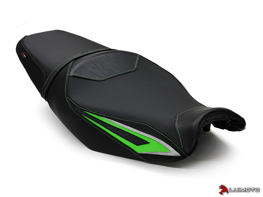 LuiMoto Team Kawasaki Seat Covers for 2012-2015 Kawasaki ZX14R - CF Black/Black/Silver/Green