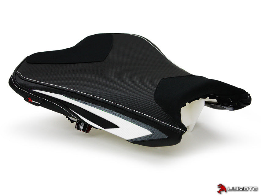 LuiMoto Team Kawasaki Seat Cover for 2013-2015 Kawasaki ZX-6R 636 - Suede/Cf Black/Cf White