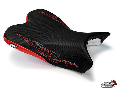 LuiMoto Flame Edition Seat Cover '09-'14 Yamaha YZF R1 - CF Black/Red - Motostarz USA