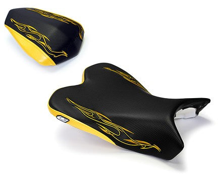 LuiMoto Flame Edition Seat Cover '09-'14 Yamaha YZF R1 - CF Black/Yellow - Motostarz USA