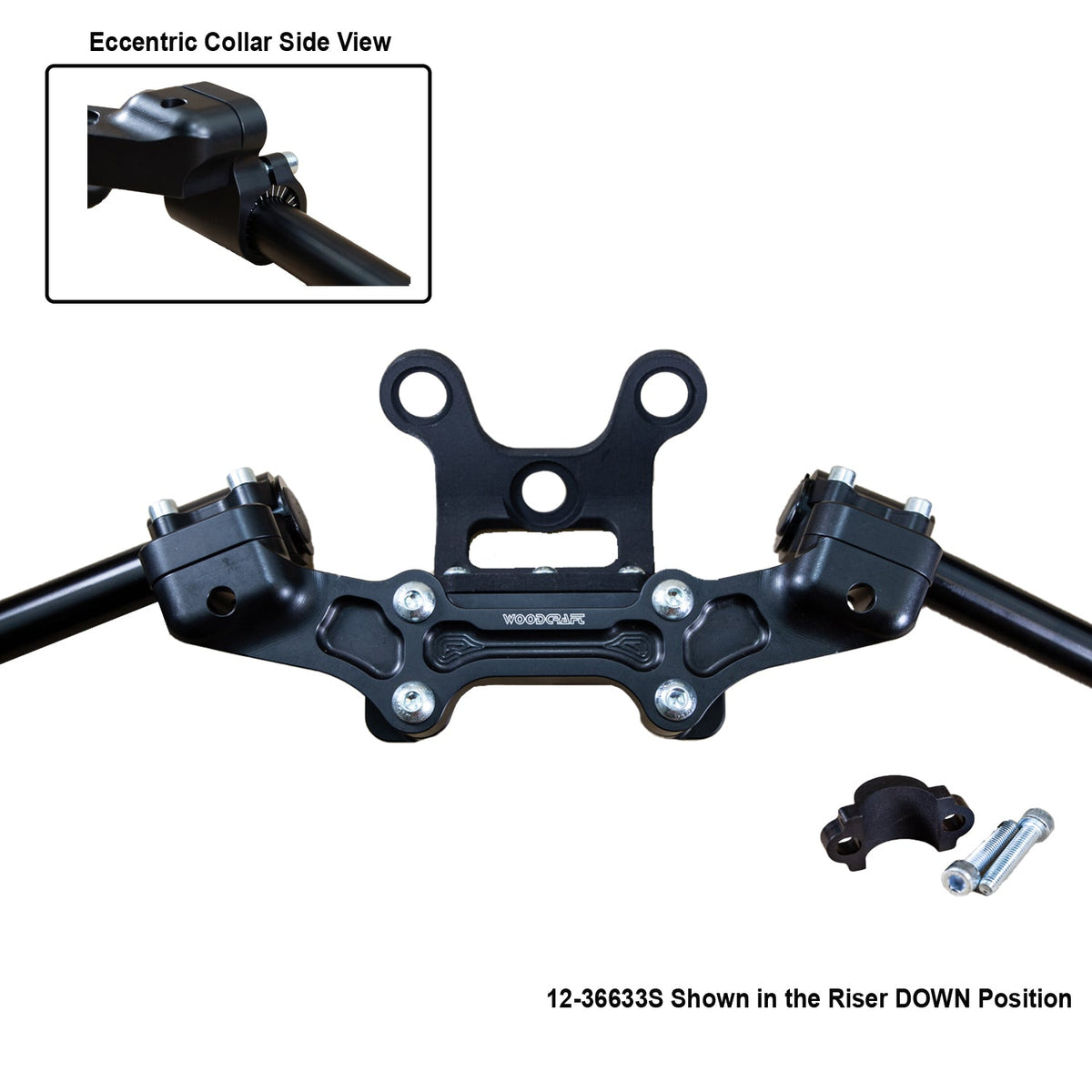 Woodcraft Clip-On Adapter Plate w/ Gauge Mount 18-21 Ducati Monster 797/821 | 35mm Front Adjustable Rise w/ Standard Black Bars and Reservoir Spacer