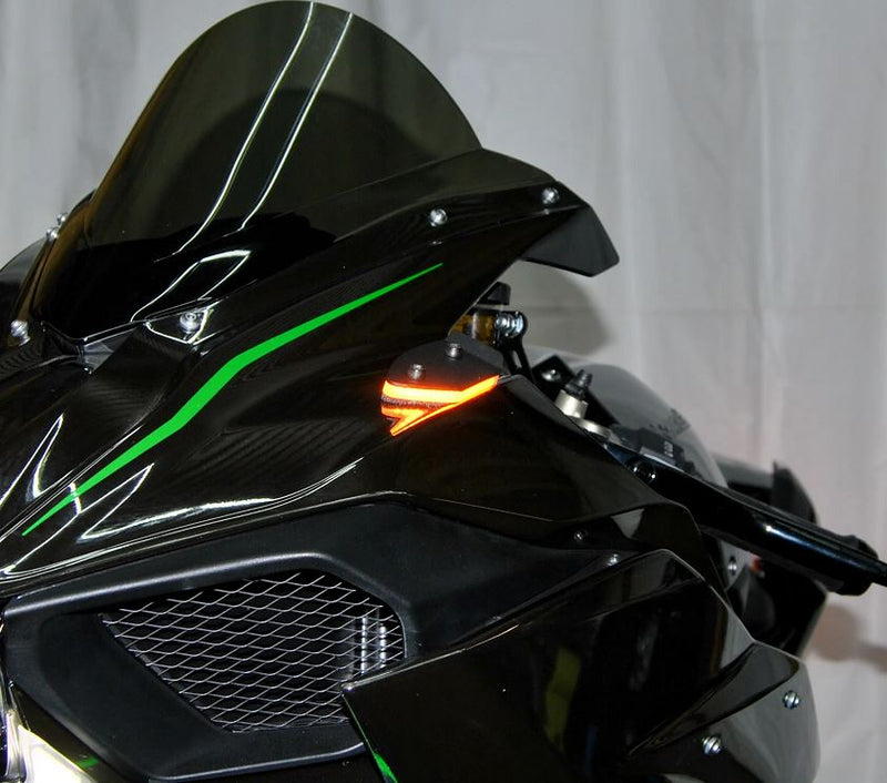 New Rage Cycles Mirror Black Off Turn Signals 2015+ Kawasaki Ninja H2