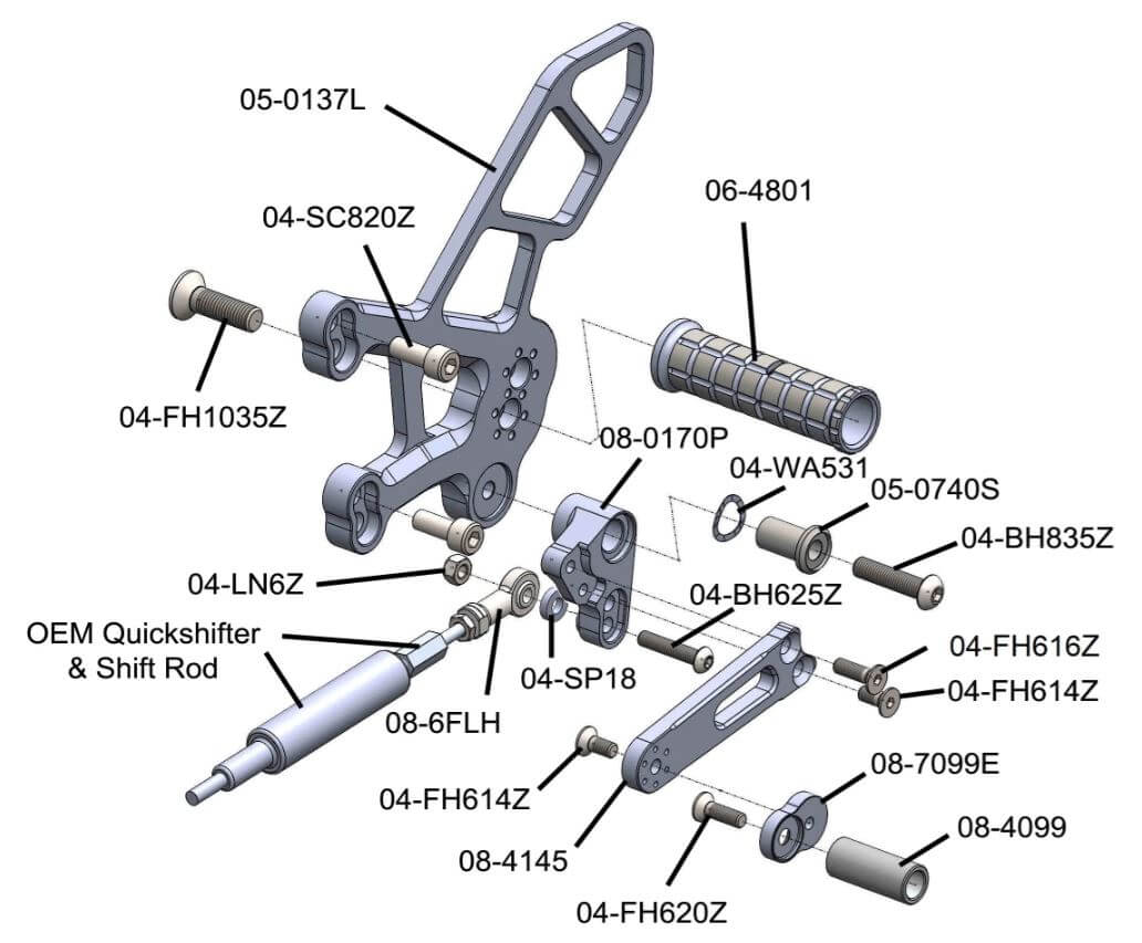 Woodcraft Adjustable Rearset '23- Kawasaki ZX-4R/RR