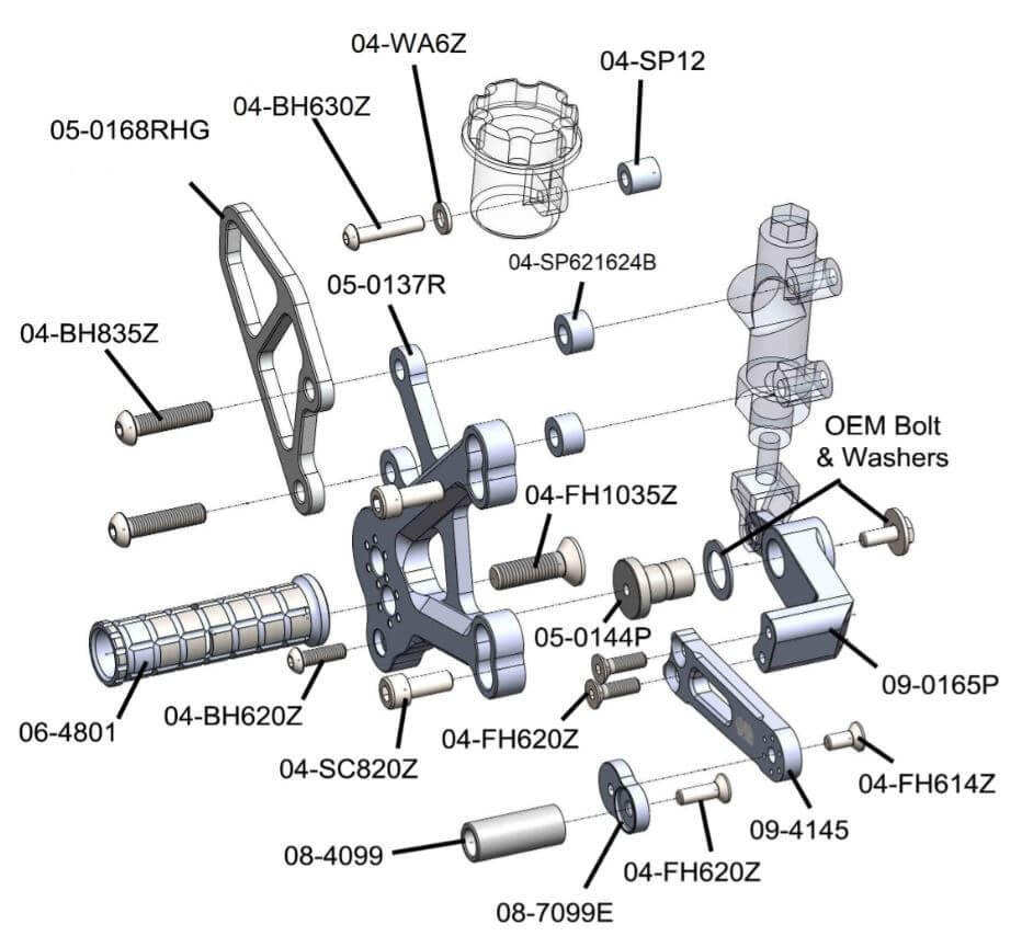 Woodcraft Adjustable Rearset '23- Kawasaki ZX-4R/RR