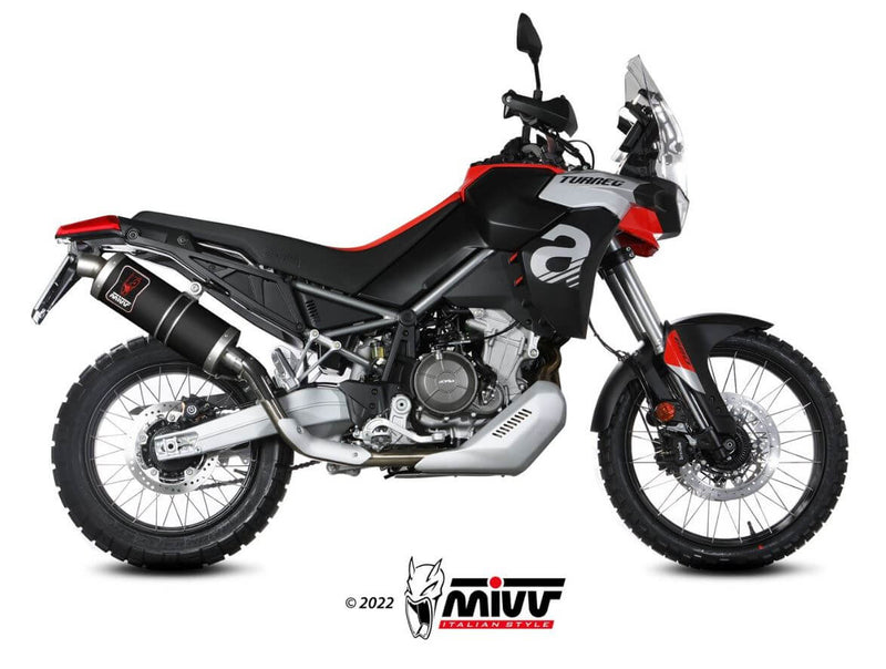 MIVV Dakar Black Stainless Steel Slip-On Exhaust '22-'23 Aprilia Tuareg 660