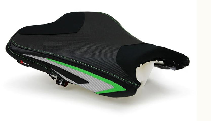 LuiMoto Sport Seat Covers '13-'18 Kawasaki ZX-6R 636 - CF Black/Green Stitch