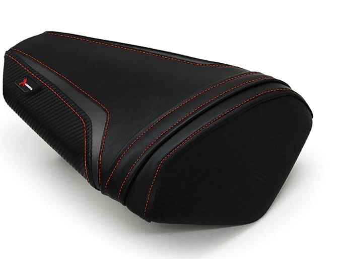 LuiMoto Sport Seat Covers '13-'18 Kawasaki ZX-6R 636 - CF Black/Fire Red Stitch