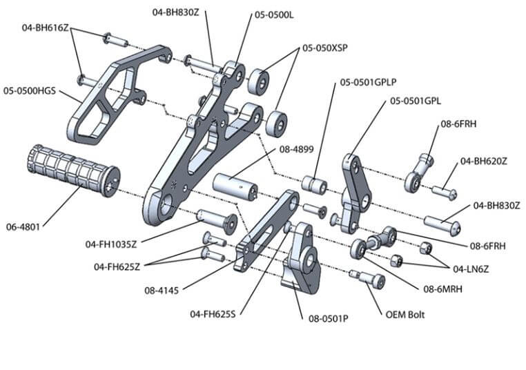 Woodcraft Complete Rearset Kit GP Shift for '06-'12 Triumph 675