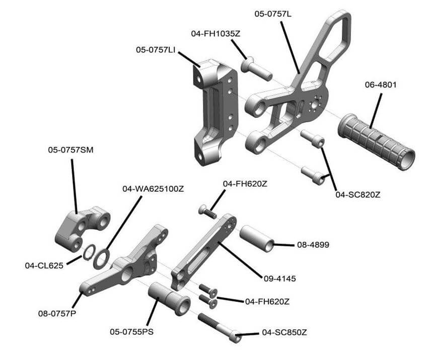 Woodcraft Std/GP Adjustable Rearset Kit Complete w.Pedals for '20 BMW S1000RR