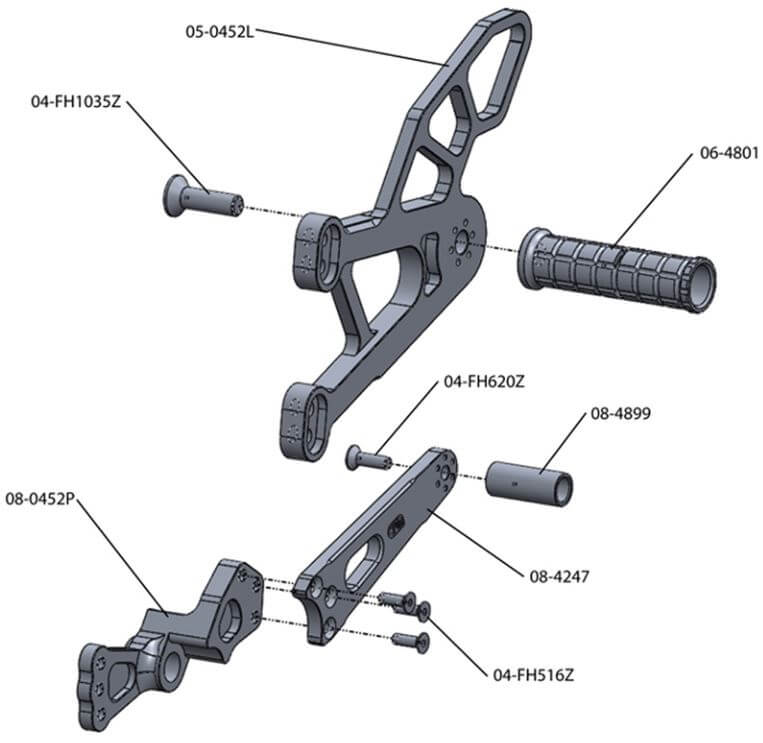 Woodcraft Complete Rearset Assembly for '09-'14 Yamaha YZF-R1
