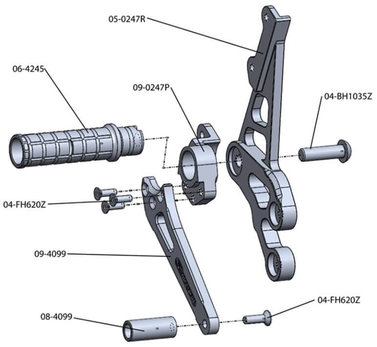 Woodcraft Complete Rearset Kit for '06-'10 Suzuki GSXR 600/750