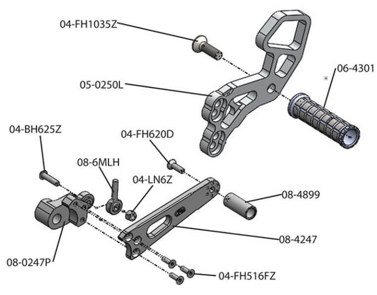 Woodcraft Complete Rearset Kit for '06-'10 Suzuki GSXR 600/750