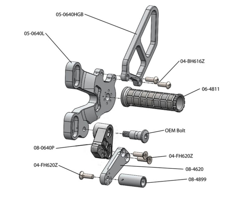 Woodcraft Standard Shift Rearset With Shift Lever for Ducati 848/1098/1198
