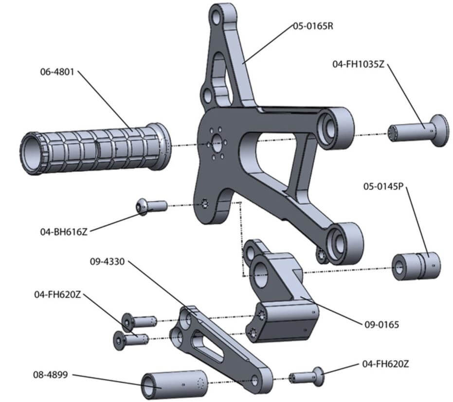 Woodcraft Complete Rearset w/Pedal STD/GP Shift '06-'10 Kawasaki ZX-10R