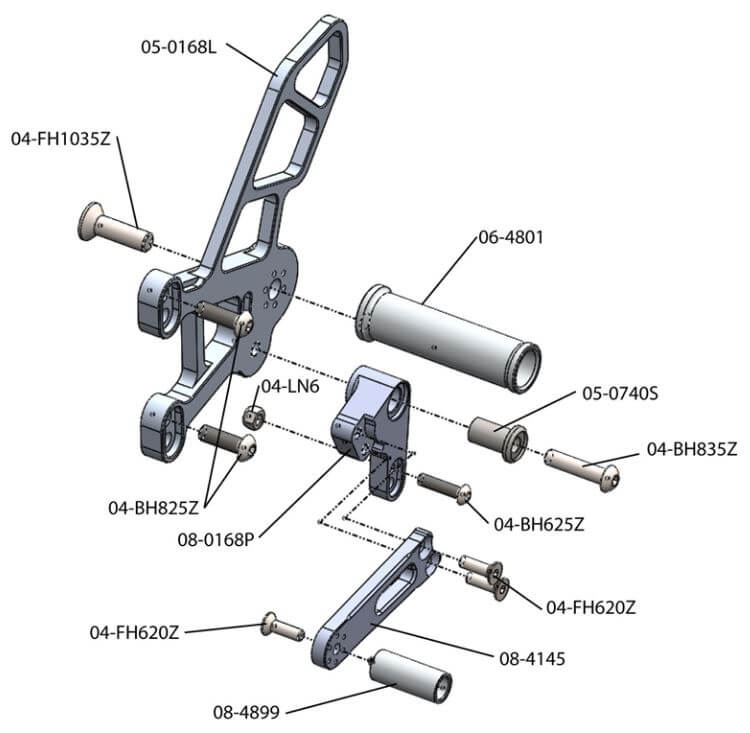 Woodcraft Complete Rearset Kit (Standard Shift) for '11-'15 Kawasaki ZX-10R