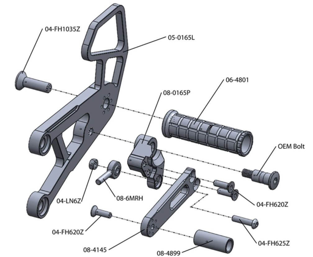 Woodcraft Complete Rearset w/Pedal STD/GP Shift '06-'10 Kawasaki ZX-10R