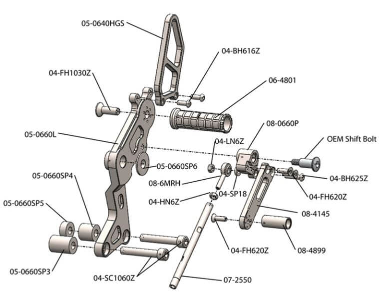 PM デッキパーツ Woodcraft Complete Rearset Kit for '09-'14 Ducati Monster 696/796/1100
