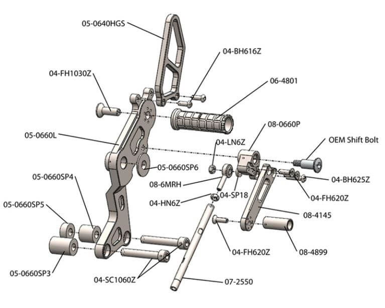 Woodcraft Complete Rearset Kit for '09-'14 Ducati Monster 696/796/1100