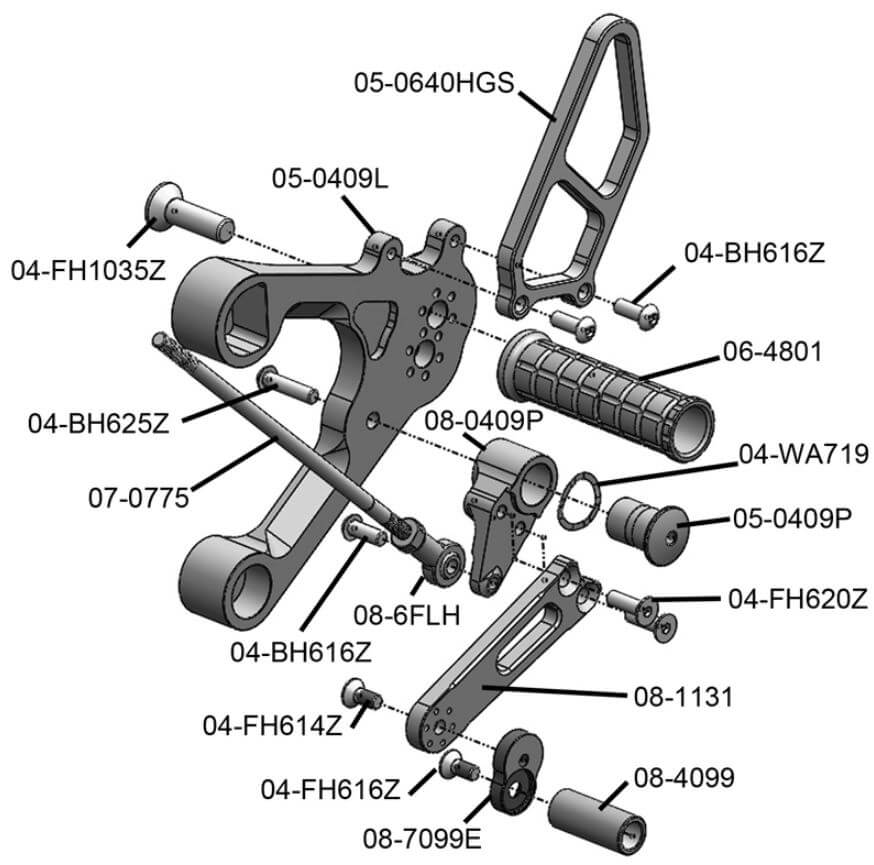 Woodcraft Adjustable Rearsets '14-'22 Yamaha FZ-09/MT-09/XSR900/FJ-09/