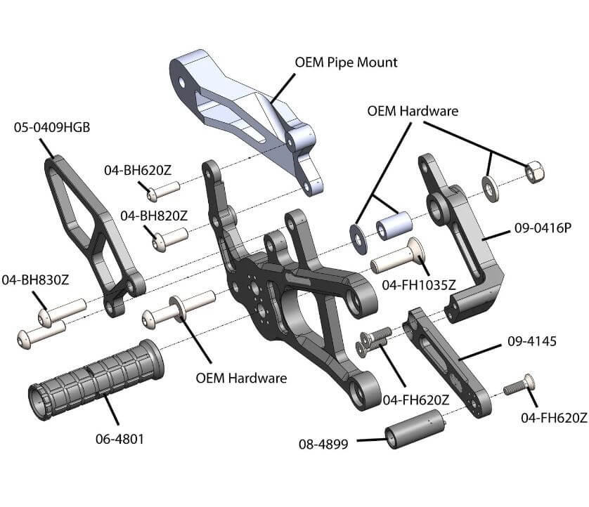Woodcraft Adjustable Rearsets Complete Kit '17-'22 Yamaha FZ-10/MT-10