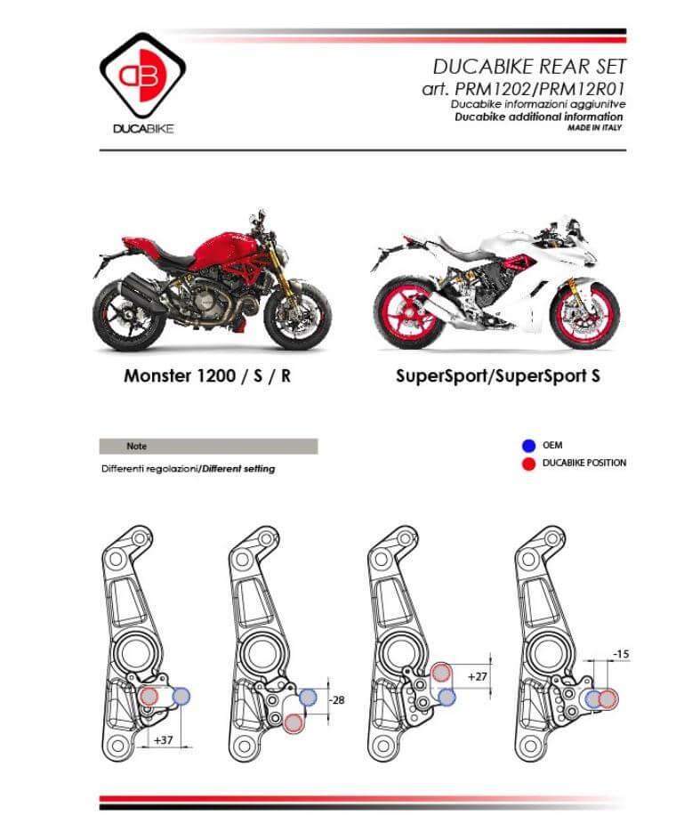 Ducabike Adjustable Rearsets 2017+ Ducati Monster 1200/S, 2018+ Monster 821 & Supersport
