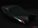 LuiMoto Diamond Edition Seat Cover for Ducati Monster 696/796/1100 - Suede/Cf Black/Black - Red Diamond Stitching