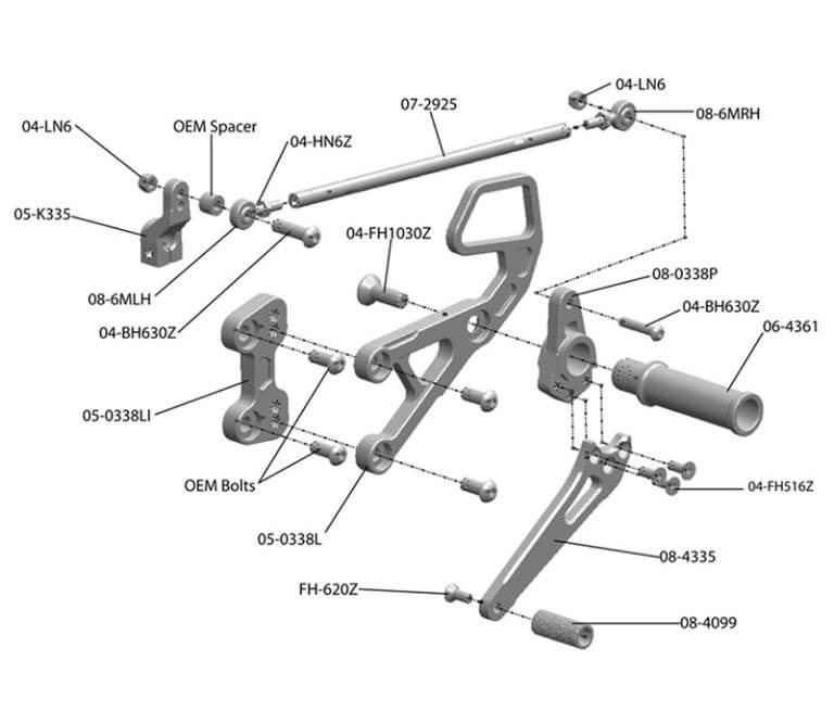 Woodcraft Rearset With Shift Pedal for '07-'19 Honda CBR600RR