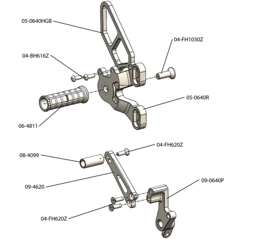 Woodcraft EVO Complete Rearset Kit for Ducati 848/1098/1198