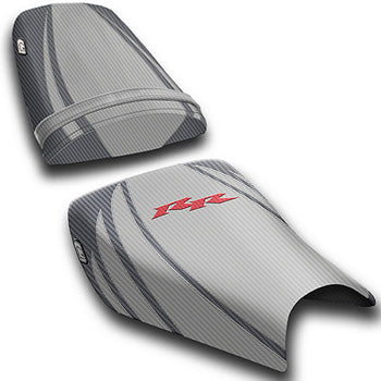 LuiMoto Tribal Flight CF Seat Covers 2004-2007 Honda CBR1000RR - CF Silver/Gunmetal/Red RR Logo