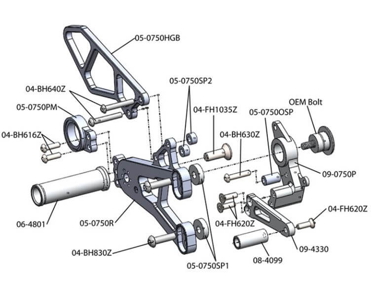 Woodcraft Rearset Kit GP Shift With Pedals for '10-'14 BMW S1000RR, '14-'16 S1000R