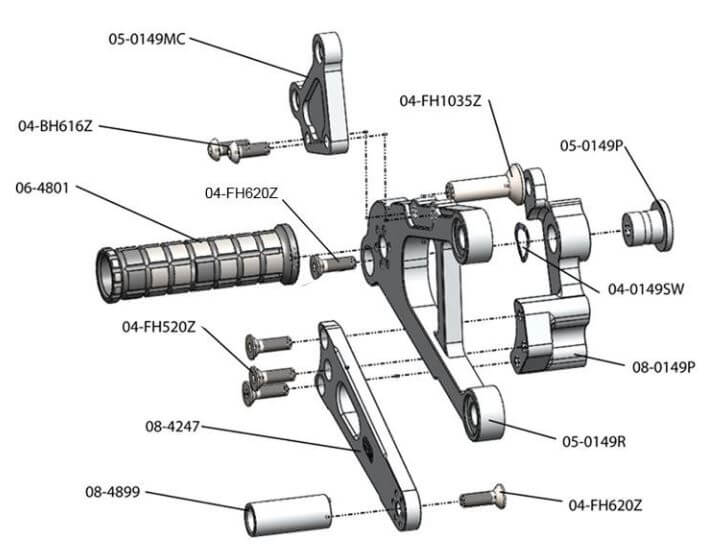 Woodcraft Complete Rearset Kit for '09-'12 Kawasaki ZX-6R