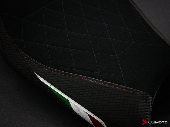 LuiMoto Diamond Edition Seat Cover for Ducati Monster 696/796/1100 - Suede/Cf Black/Cf Pearl