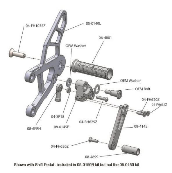 Woodcraft Complete Rearset Kit for '09-'12 Kawasaki ZX-6R