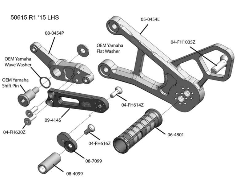 Woodcraft Adjustable Rearsets Complete Kit (Std/GP) for '15-'20 Yamaha R1/R1M
