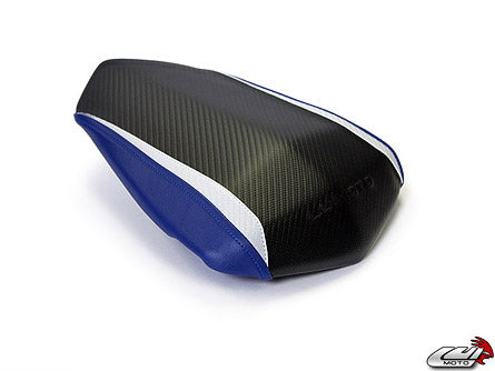 LuiMoto Sport Seat Covers '09-'14 Yamaha YZF R1 - CF Black/CF Pearl/Blue - Motostarz USA