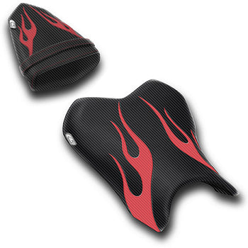 LuiMoto Flame Edition Seat Cover 06-07 Yamaha YZF-R6 - Cf Black/Cf Red