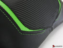 LuiMoto Team Kawasaki Seat Cover - 2012-2014 Kawasaki ER6n / ER6f (Ninja 650R) - CF Black/Lime Green