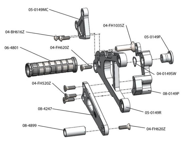 セット Woodcraft Complete Rearset Kit for Kawasaki ZX-6R '13-'18 (05-0150B)
