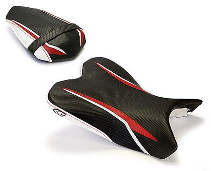 LuiMoto Raven Edition Seat Cover '09-'14 Yamaha YZF R1 - CF Black/Red/Pearl - Motostarz USA