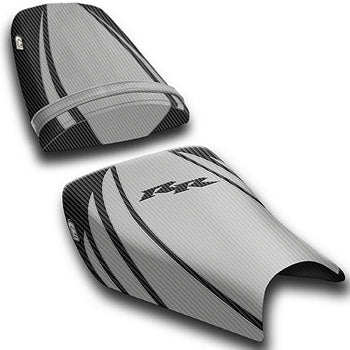 LuiMoto Tribal Flight CF Seat Covers 2004-2007 Honda CBR1000RR - CF Silver/CF Black/Black RR logo