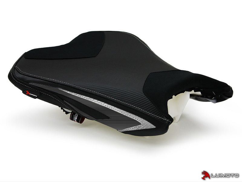 LuiMoto Team Kawasaki Seat Cover for 2013-2015 Kawasaki ZX-6R 636 - Suede/Cf Black/Al Black/Cf Silver