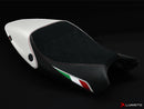 LuiMoto Diamond Edition Seat Cover for Ducati Monster 696/796/1100 - Suede/Cf Black/Cf Pearl (BLACK Diamond Stitching)